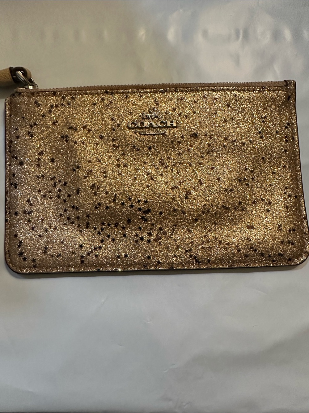 COACH Gold Glitter Zip Wristlet Pouch